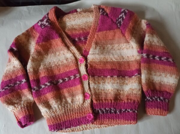 25% wool Hand Knitted Cardigan. 26-28"